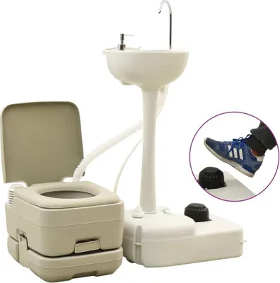 Produktbild von vidaXL Campingtoilette 10+10L und Handwaschbecken 20L Set Tragbar Grau