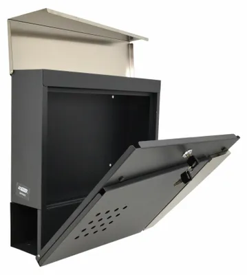 AWTOOLS Briefkasten 51 anthrazit/silber 370x370x105 mm mit Zeitungsfach