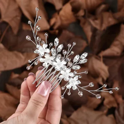 Produktbild von Hochzeitshaarkamm mit Blumenmuster, silberne Kristallkämme, Haarschmuck, Brautschmuck für Damen und Mädchen