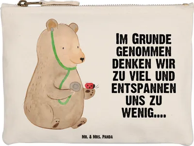 Produktbild von Mr. & Mrs. Panda Mäppchen Bär Arzt Größe M - Weiß - Geschenk, Professor, Federtasche, Federmappe, Ärztin, kosmetiktäschchen, Professorin, Teddy, Kulturbeutel, Pouch