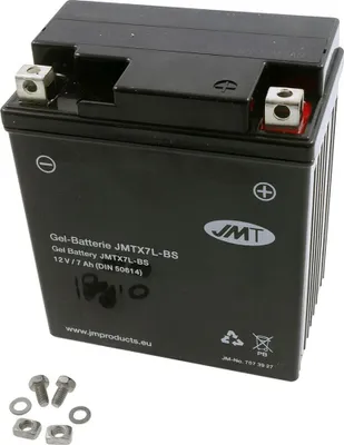 A black gel battery for a motorcycle or similar vehicle.