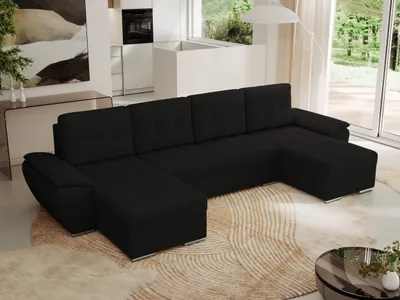 Produktbild von MKS MEBLE Sofa mit Schlaffunktion - Wohnlandschaft u form - Ecksofa mit Schlaffunktion und Bettkasten - Schlafsofa - Couch - Schlafsofa mit Bettkasten - Umbria U - Schwarz Boucle