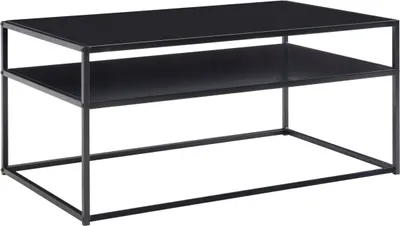 Produktbild von Couchtisch 100x60x45 cm Metall Wohnzimmertisch Industrial Schwarz, Sofatisch Stahl mit Stauraum, Loungetisch mit Ablagefach, Kaffeetisch Beistelltisch Eckig