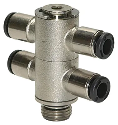 Produktbild von Riegler T-Mehrfachverteiler 4-fach »click-clock«, drehbar, G 1/8 a. Ø 6mm