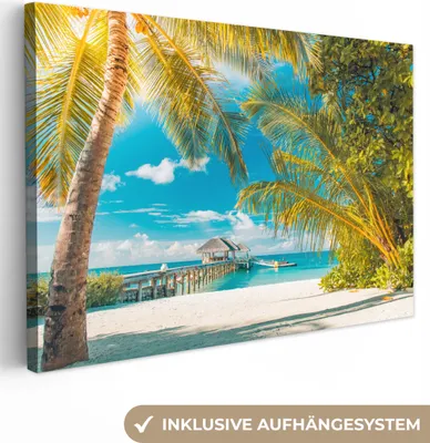 Produktbild von OneMillionCanvasses® - Leinwandbilder - 150x100 cm, Strand - Palme - Meer, Wandbilder Kunstdruck Wanddekoration