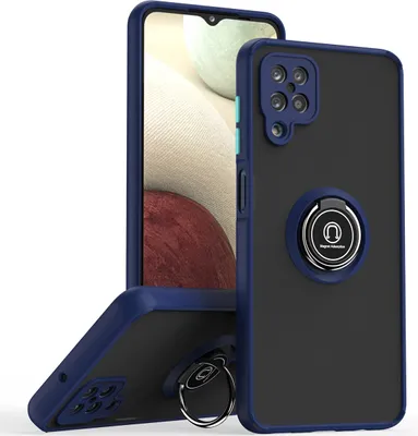 Produktbild von Samsung A12 Hülle, Ring Halter Ständer Matte Transluzent TPU Rahmen Stoßfest Schutzhülle für Samsung Galaxy A12 Blau