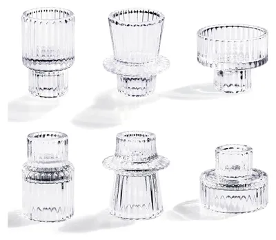 Produktbild von Teelichthalter aus Glas, 6er Set für Stabkerzen und Teelichter, Kristall-Kerzenständer aus Klarglas für Tischdekoration, Teelichtgläser für Hochzeit, Geburtstag, Feier