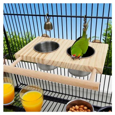 Produktbild von Vogel-Sitzstange mit Futternäpfen für große Vögel