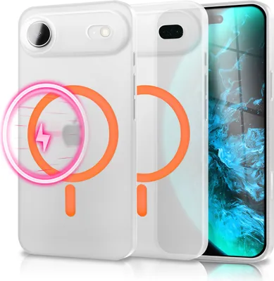 Obrázek produktu pro Pouzdro MagSafe "Thinix Glow" pro Apple iPhone 17 Air - extrémně tenké 0,3 mm, svítící magnetický kroužek, matný vzhled, ultra tenké pouzdro - neonově oranžové, průhledné