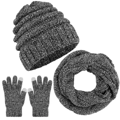 Produktbild von Winterwarme Strickschal, Beanie Mütze und Handschuhe Set für Männer und Frauen
