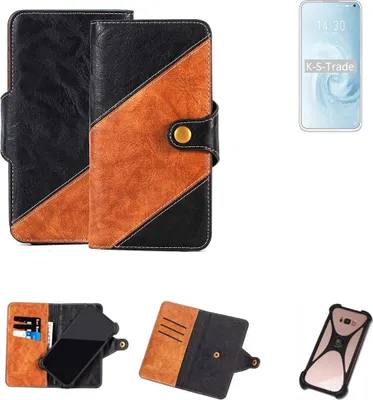 Produktbild von K-S-Trade Handyhülle Schutzhülle Bookstyle Case Wallet-Case kompatibel mit Meizu 17 Pro Handy Cover Bumper Klapphülle schwarz hellbraun 1x