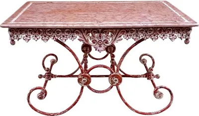 Produktbild von Casa Padrino Jugendstil Gartentisch Antik Rot / Weiß 130 x 80 x H. 75 cm - Handgefertigte Gartenmöbel