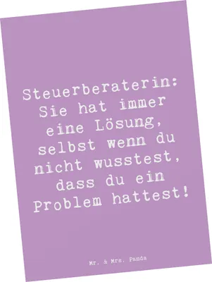 Produktbild von Mr. & Mrs. Panda Postkarte Spruch Steuerberaterin Lösung - Lavendeltraum - Geschenk, Grußkarte, kreative Geschenke, Alltag, humorvoller, Ansichtskarten, Fotokarte, Beruf