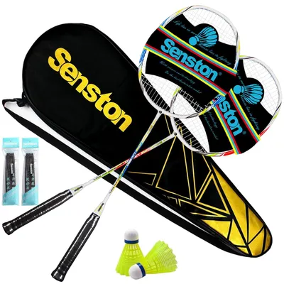 Productafbeelding van Badmintonracket set - Carbon - Lichtgewicht - 2 rackets, 2 shuttles, rackettas - Badminton set