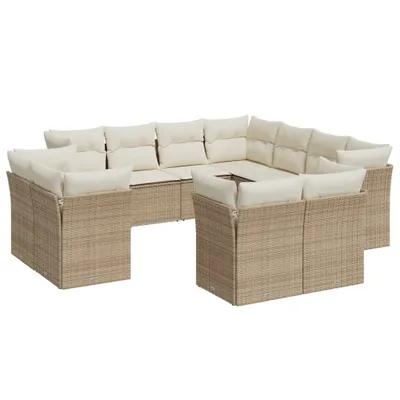 Produktbild von 11-tlg. Garten-Sofagarnitur mit Kissen Beige Poly Rattan