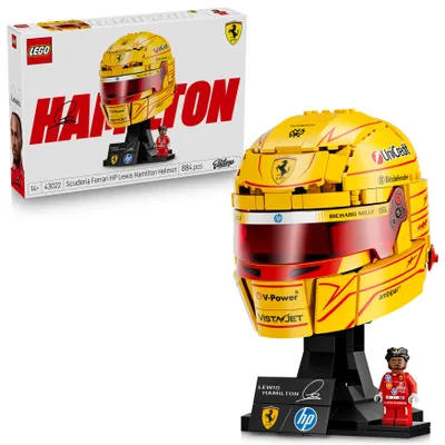 Produktbild von LEGO Editions Scuderia Ferrari HP Lewis Hamilton Helm - F1 Merchandise - Ausstellungsmodell Bausatz mit sammelbarer Minifigur - Geschenk für Jungen ab 14 Jahren und erwachsene Motorsportfans - 43022