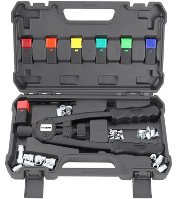 Immagine prodotto di Set di pinze per rivetti TECPO, set professionale da 110 pezzi di dadi filettati per rivetti, pinze per rivetti, chiave universale, mandrini e naselli in acciaio M3, M4, M5, M6, M8, M10, M12