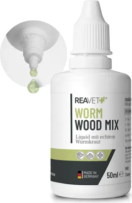 Produktbild von REAVET Wurm-Kraut Liquid Tropfen flüssig 50ml, Wurmkur sekundierend für alle Haustiere, Hund, Katze, natürliche Rezeptur, Wurmmittel sekundierend, kein Anthelminthikum