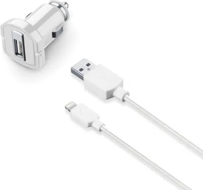 Produktbild von Cellularline USB Car Charger Kit 5W - Lightning - iPhone and iPod, Auto, Zigarettenanzünder, 1 m, Weiß
