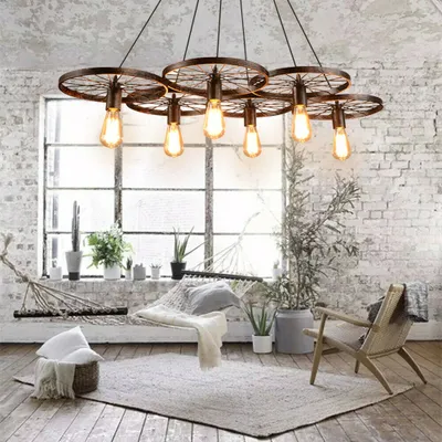 Image de Retro E27 Plafonnier Vintage 6 roues Suspension Lampe suspendue Plafonnier Lustre Lampe Loft