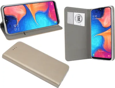 Produktbild von cofi1453® Buch Tasche "Smart" kompatibel mit SAMSUNG GALAXY A20e (A202F) Handy Hülle Etui Brieftasche Schutzhülle mit Standfunktion, Kartenfach Gold