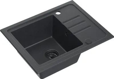 Immagine prodotto di VBChome Lavello in granito nero con rubinetteria 55 x 44 cm Lavello da incasso a vasca singola Maculato Reversibile Lavello in granito nero Sifone Lavandino