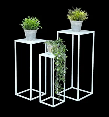 Produktbild von DanDiBo Blumenhocker Metall Weiß Eckig Blumenständer Beistelltisch 96482 3er Set Blumensäule Modern Pflanzenständer Pflanzenhocker
