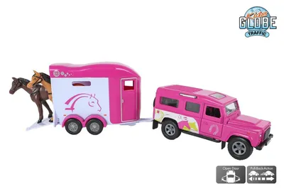 Produktbild von Kids GLOBE Spielzeugauto Land Rover mit Anhänger rosa 26cm Kunststoff