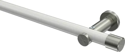 Produktbild von Interdeco Gardinenstange / Vorhangstange Weiß / Edelstahl-Optik, Typ Platon Santo (Kappe) ohne Ringe, 20 mm Ø 1-läufig, 140 cm
