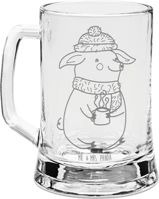 Produktbild von Mr. & Mrs. Panda Krug Schweinchen Glühwein - Transparent - Geschenk, Humpen, Glaskrug, Betrunken, Seidel, Gravur Bierkrug, Weihnachten, Spruch, Weihnachtsmarkt