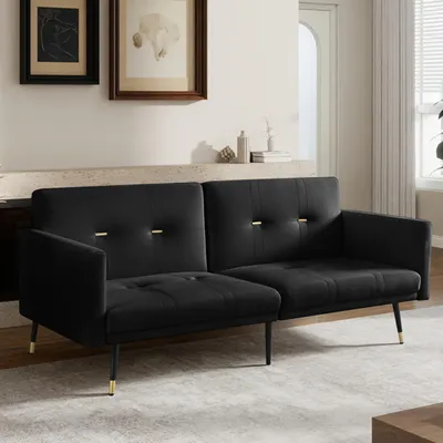 Produktbild von Klappbare 150 cm Schlafcouch als Futon-Sofa, 5-fach verstellbare Rückenlehne, Loveseat für kleine Räume, Gästebett, Schwarz
