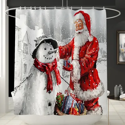 Obrázok produktu pre Vianočný kúpeľňový sprchový záves, 180 x 180 cm Vodotesný sprchový záves, vianočná dekorácia, červená farba, polyester, plast, bavlna