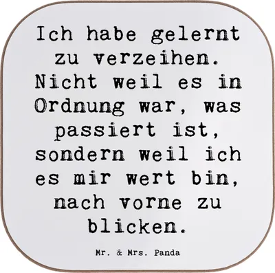 Produktbild von Mr. & Mrs. Panda Tassenuntersetzer Spruch Vergebung und Neubeginn - Weiß - Geschenk, Zitat, Liebe, Neuanfang, gläseruntersetzer, Motivation, innerer Frieden, Tischschoner