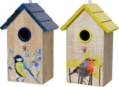 Produktbild von Vogelhaus 10x14x22cm Holz zum Aufhängen 1 Stück sortiert Blau / Gelb