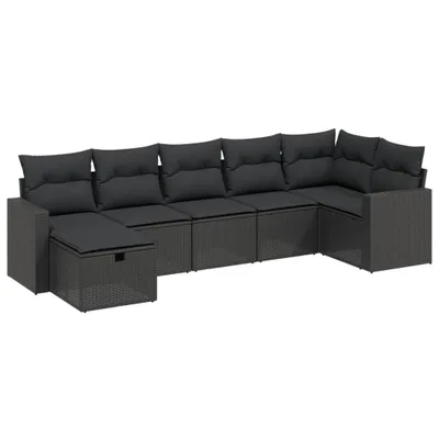 Produktbild von vidaXL 7-tlg. Garten-Sofagarnitur mit Kissen Schwarz Poly Rattan
