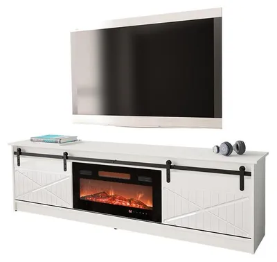 Produktbild von Mirjan24 TV-Lowboard Granero mit Elektrischem Kamin, Stilvoll TV Schrank, Realistische LED-Flamme (Farbe: Weiß / Weiß Hochglanz, mit Kamin Schwarz)