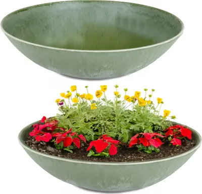 Produktbild von Flache Pflanzschalen für draussen Dekoschalen rund olivgrün 45 cm