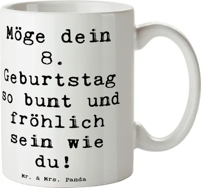 Produktbild von Mr. & Mrs. Panda Tasse Spruch 8. Geburtstag Freude - Weiß - Geschenk, Becher, Überraschung, Happy Birthday, Spaß, Dekoration, schöne, Geburtstagsspruch, Kaffeetasse