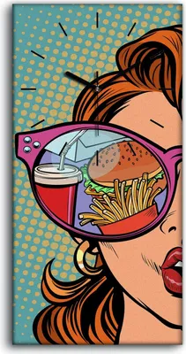Produktbild von Wanduhr Uhr Wandbild Leinwand Quarz 30x60 Frau mit Sonnenbrille Pop Art Retro - schwarze Hände