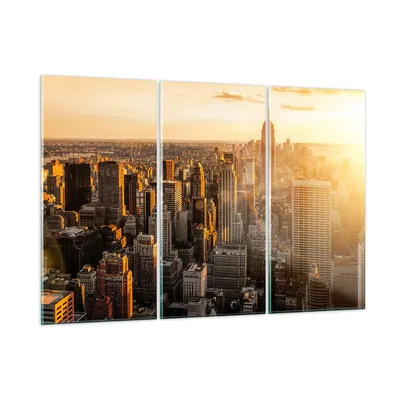 Produktbild von Bilder auf glas - New York Wolkenkratzer Manhattan - 105x70cm - Glasbilder - Wandbilder - Kunstdruck - zum Aufhängen bereit - Wanddekoration aus Glas - Glas Bilder - Wandbild auf Glas - GCE105x70-2672