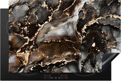 Produktbild von KitchenYeah© Herdabdeckplatte Marmor - Gold - Glitzer - Luxus , 80x52cm, Küche Deko, Glaskeramikkochfeld Herdabdeckung, Abdeckplatte fùr Kochfeld