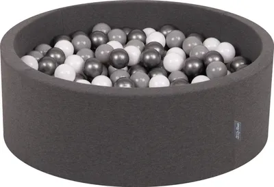 Obrázok produktu pre KiddyMoon 90x30cm/300 loptičiek ∅ 7cm Okrúhly Detské penové loptičky  vyrobené v EÚ, Tmavo šedá: Biela/Sivá/Strieborná