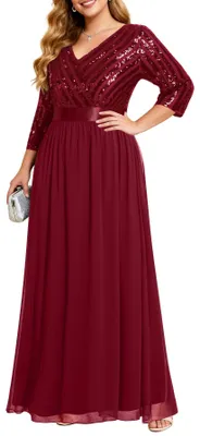 Produktbild von Talisea Damenkleid, Übergröße, V-Ausschnitt, 3/4-Ärmel, Pailletten, Abschlussbal