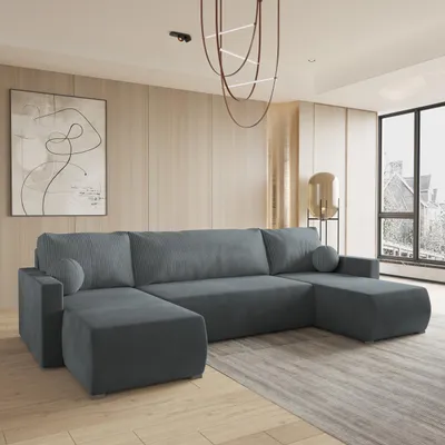 Produktbild von Masseno Ecksofa TESSUN mit Schlaffunktion U-Form, Sofa mit Bettkasten, Wohnzimmersofa, Couch, Soffa, Bettsofa, Couchgarnitur- Grau, POSO 60 + PAROS 06