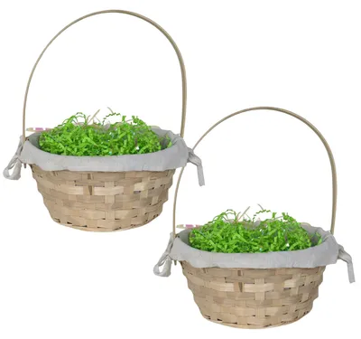 Produktbild von Flechtkorb Osterkorb Bambus, Osterkörbchen mit Henkel & Stoffbezug, Osternest Geschenk Ostern Kinder 2 Stück