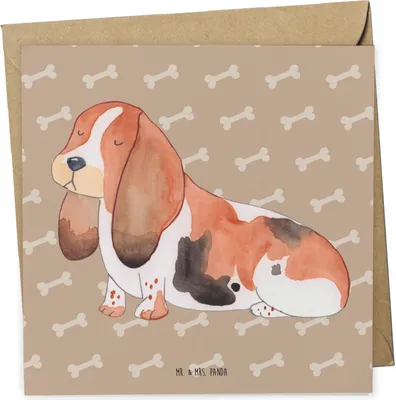 Produktbild von Mr. & Mrs. Panda Grußkarte Hund Basset Hound - Hundeglück - Geschenk, Sprüche, Süß, faltkarte, Klappkarte, doppelkarte, anlasskarte, Glückwunschkarte