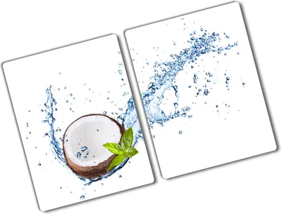 Produktbild von Tulup Glas Herdabdeckplatte - 2x40x52 cm - Glaskeramikkochfeld-Abdeckung Spritzschutz Glasabdeckplatte Kochplattenabdeckung und Schneidebrett - Zweiteilig - Essen & Getränke - Kokosnuss und Wasser - Braun