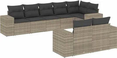 Produktbild von vidaXL 8-tlg. Garten-Sofagarnitur mit Kissen Hellgrau Poly Rattan