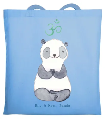 Produktbild von Mr. & Mrs. Panda Schultasche Panda Meditieren - Sky Blue - Geschenk, Tote Bag, Tasche, Meditation, Laptoptasche, Meditationskurs, Jutebeutel, Stoffbeutel