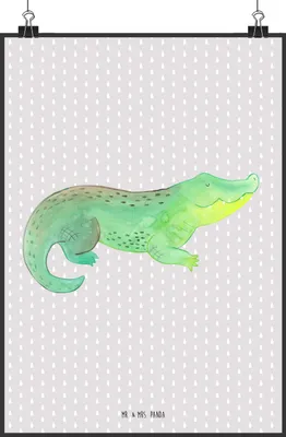 Produktbild von Mr. & Mrs. Panda Bild Krokodil DIN A2 - Grau Pastell - Geschenk, wanddeko, Freundin, Plakat, Kunstdruck, Reiselust, Krokodile, Posterdruck, Wandschmuck, Beste, Meer